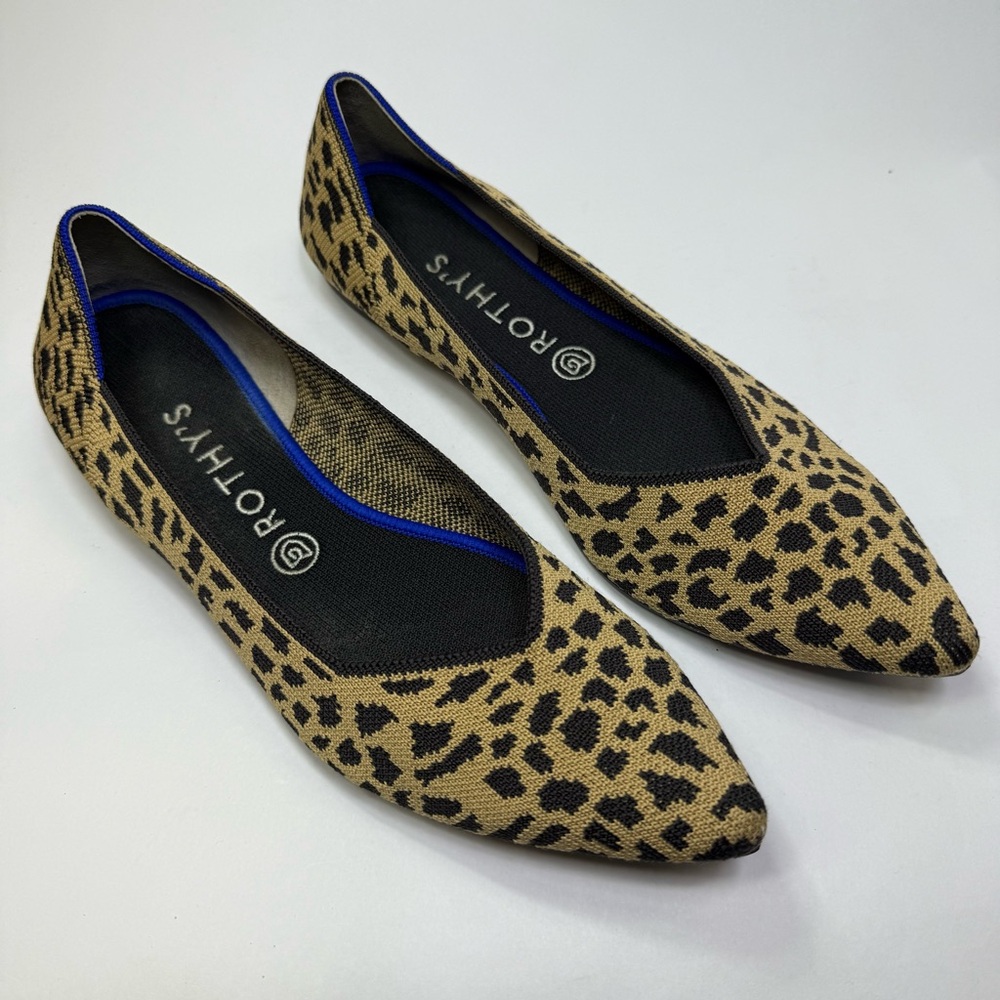 Rothy's Leopard-Print Pointed Flats in Tan and Black size 11